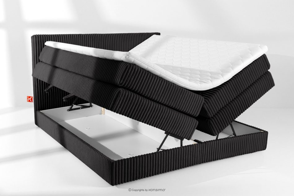 STRIX PRO Boxspringbett mittelhart 200 cm Doppelmatratze + HR-Topper Cordstoff schwarz schwarz - Foto 7