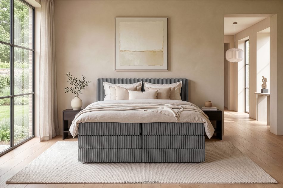 STRIX PRO Boxspringbett mittelhart 200 cm Doppelmatratze + HR-Topper Cordstoff grau grau - Foto 18