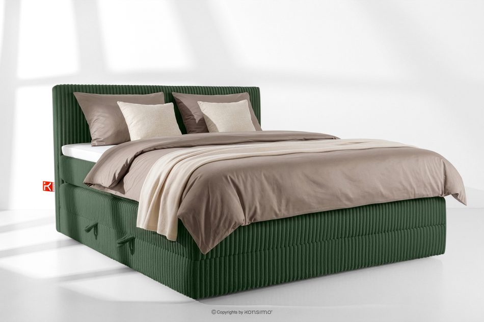 STRIX PRO Boxspringbett mittelhart 200 cm Doppelmatratze + HR-Topper Cordstoff dunkelgrün dunkelgrün - Foto 1