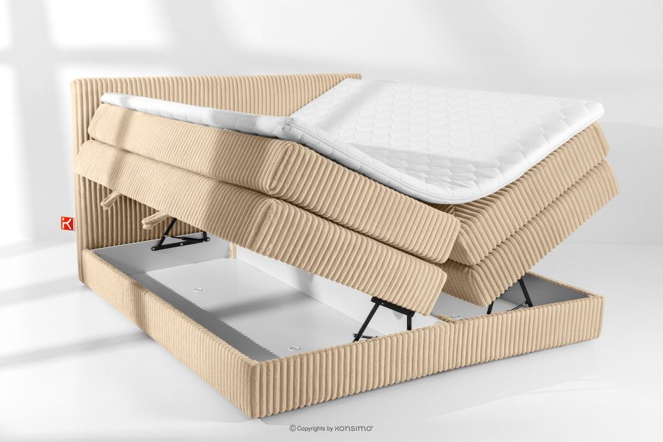 STRIX PRO Boxspringbett mittelhart 200 cm Doppelmatratze + HR-Topper Cordstoff sandfarben sandfarben - Foto 7