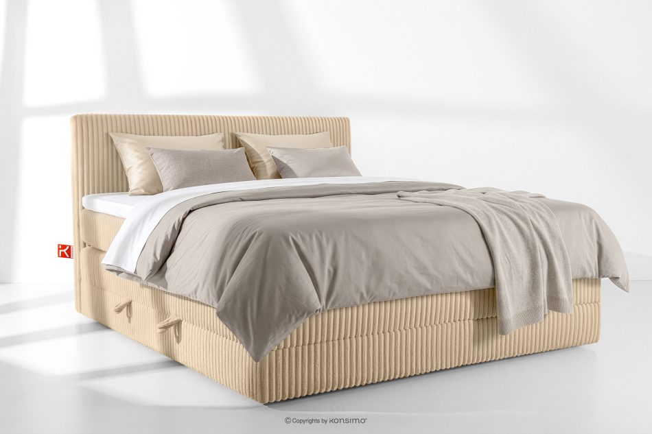 STRIX PRO Boxspringbett mittelhart 200 cm Doppelmatratze + HR-Topper Cordstoff sandfarben sandfarben - Foto 1