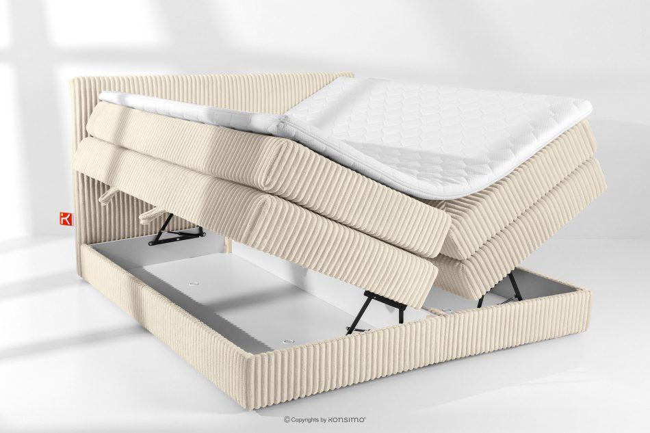 STRIX PRO Boxspringbett mittelhart 200 cm Doppelmatratze + HR-Topper Cordstoff beige beige - Foto 7
