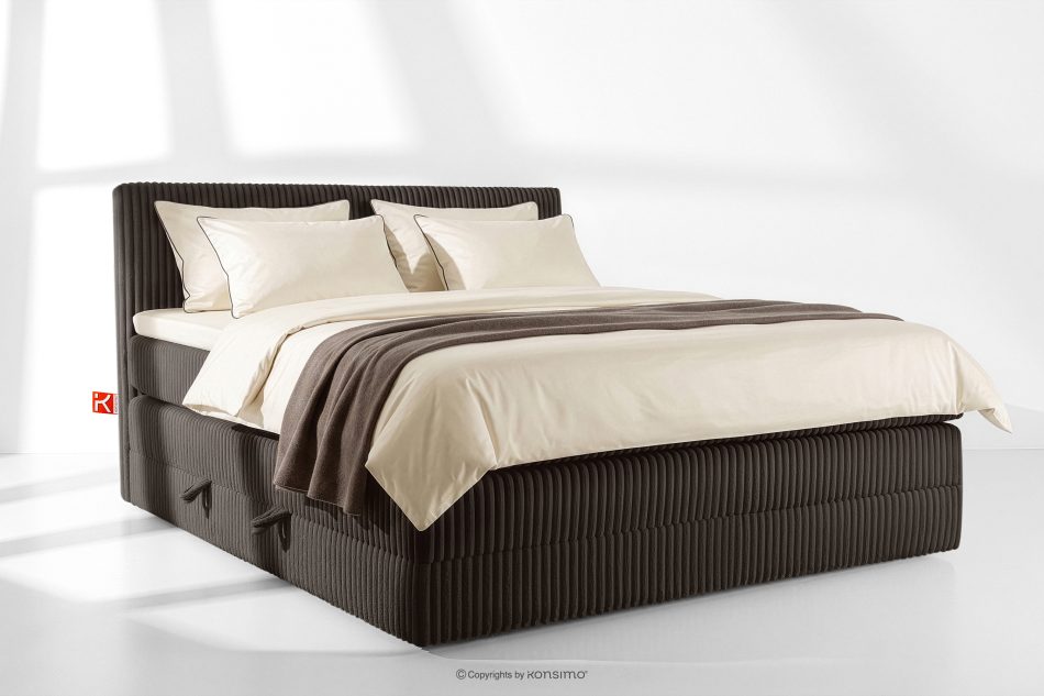 STRIX PRO Boxspringbett mittelhart 200 cm Doppelmatratze + HR-Topper Cordstoff in Dunkelbraun dunkelbraun - Foto 1