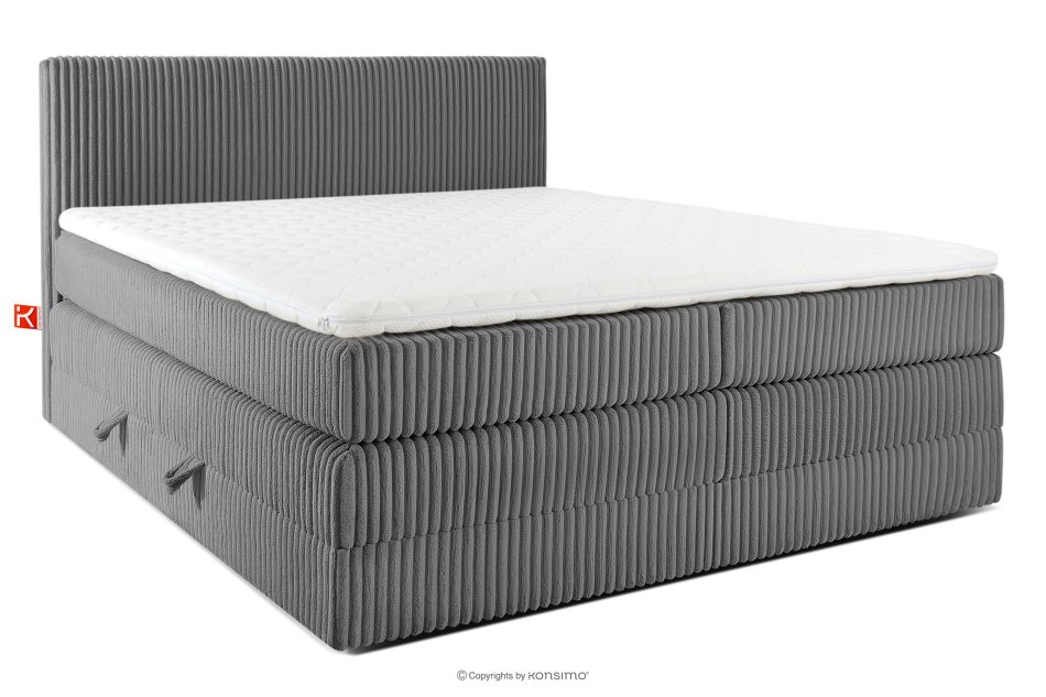 STRIX PRO Boxspringbett mittelhart 200 cm Doppelmatratze + Visco-Topper Cordstoff grau grau - Foto 0