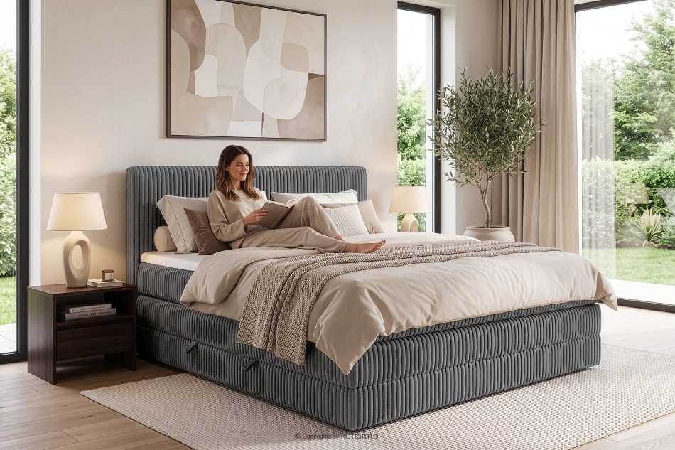 STRIX PRO Boxspringbett mittelhart 200 cm Doppelmatratze + Visco-Topper Cordstoff grau grau - Foto 17