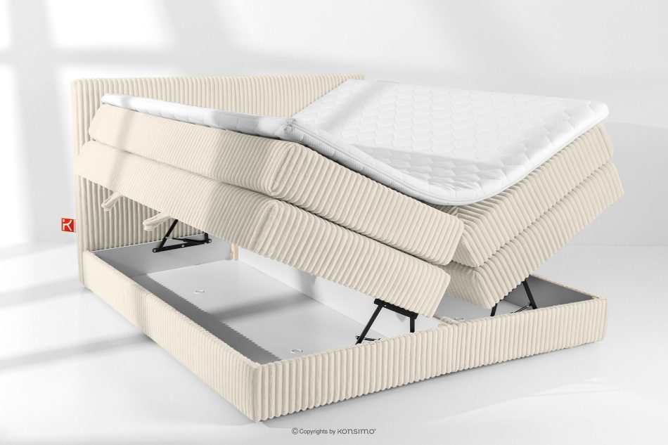 STRIX PRO Boxspringbett mittelhart 200 cm Doppelmatratze + Visco-Topper Cordstoff weiß/ecru weiß/ecru - Foto 7