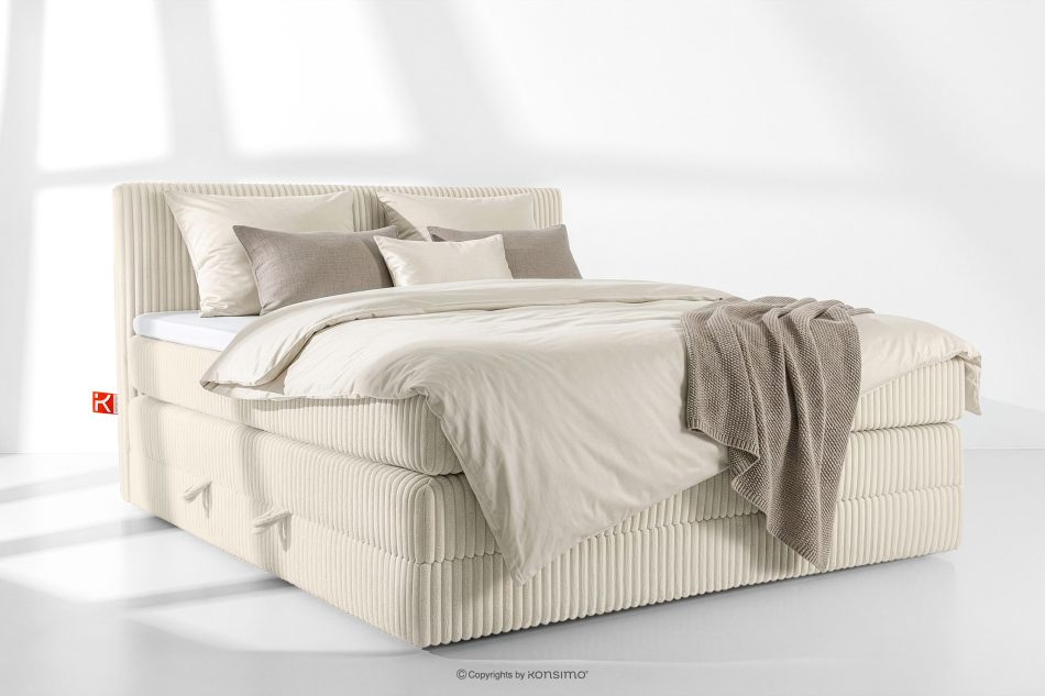 STRIX PRO Boxspringbett mittelhart 200 cm Doppelmatratze + Visco-Topper Cordstoff weiß/ecru weiß/ecru - Foto 1