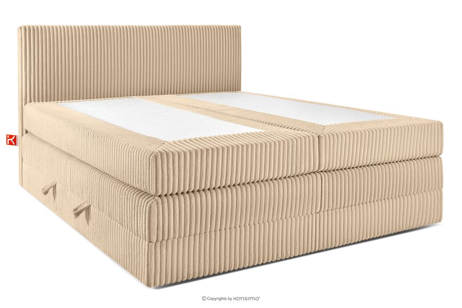 STRIX PRO Boxspringbett mittelhart 200 cm Doppelmatratze + Visco-Topper Cordstoff sandfarben sandfarben - Foto 2