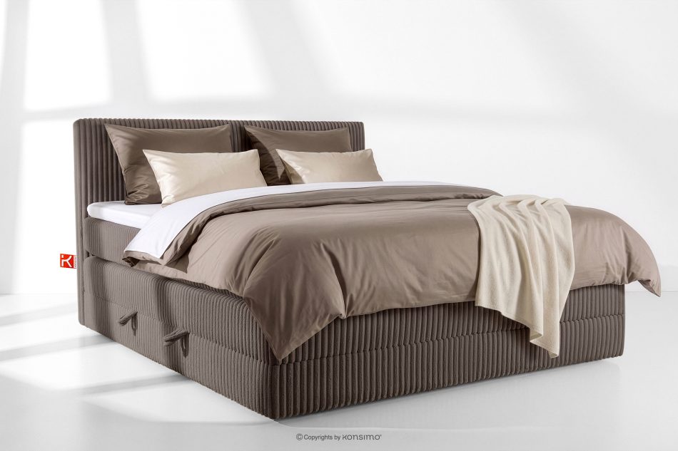 STRIX PRO Boxspringbett mittelhart 200 cm Doppelmatratze + Visco-Topper Cordstoff braun braun - Foto 1