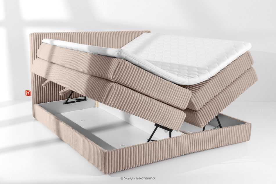 STRIX PRO Boxspringbett mittelhart 200 cm Doppelmatratze + Visco-Topper Cordstoff taupe taupe - Foto 7