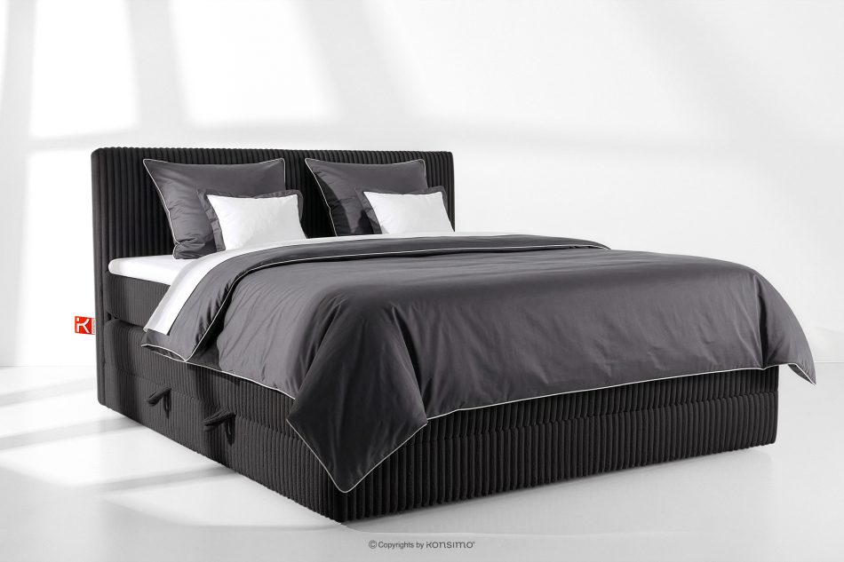 STRIX PRO Boxspringbett hart 200 cm Doppelmatratze + Visco-Topper Cordstoff schwarz schwarz - Foto 1