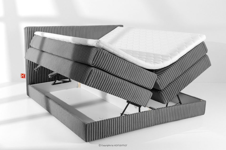 STRIX PRO Boxspringbett hart 200 cm Doppelmatratze + Visco-Topper Cordstoff grau grau - Foto 7