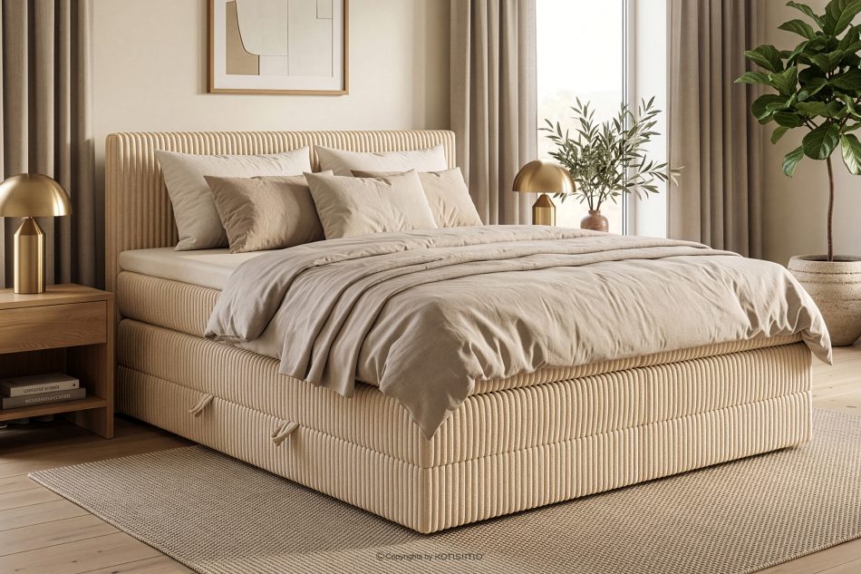 STRIX PRO Boxspringbett hart 200 cm Doppelmatratze + Visco-Topper Cordstoff sandfarben sandfarben - Foto 16