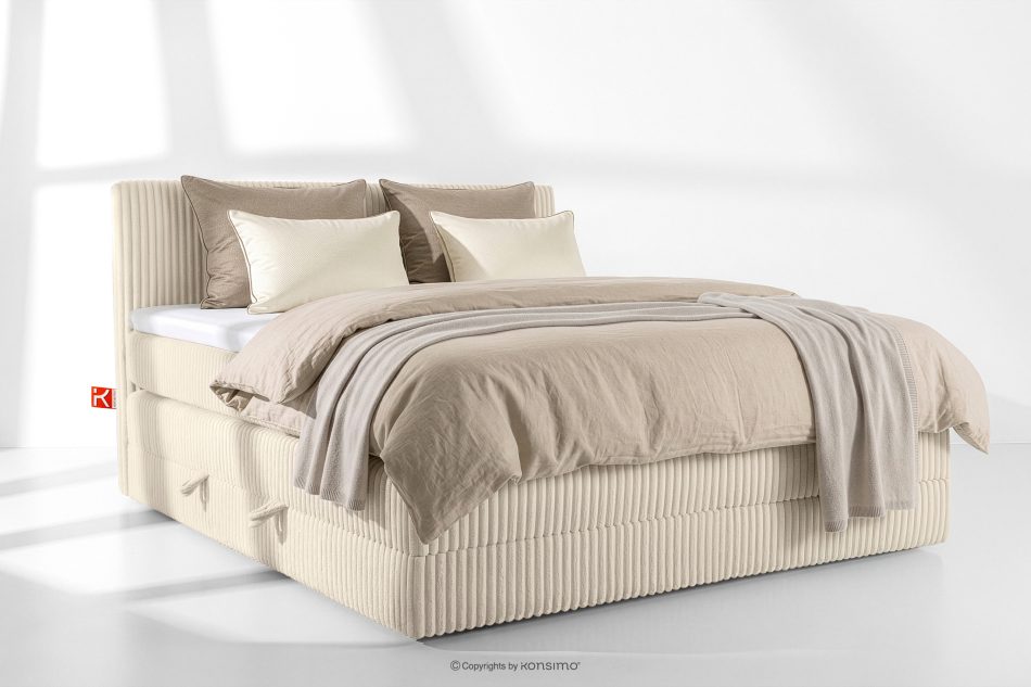 STRIX PRO Boxspringbett hart 200 cm Doppelmatratze + Visco-Topper Cordstoff beige beige - Foto 1