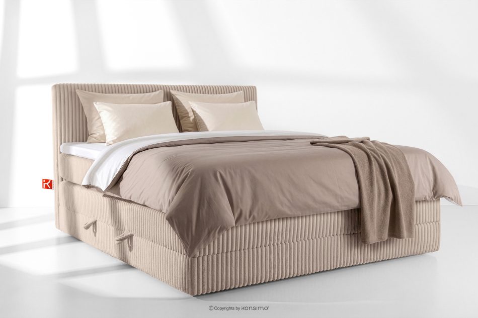 STRIX PRO Boxspringbett hart 200 cm Doppelmatratze + Visco-Topper Cordstoff taupe taupe - Foto 1