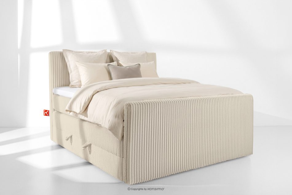 STRIX PRO+ Boxspringbett Doppelzimmer mittelhart 140 cm Doppelmatratze + HR-Topper Cordstoff beige beige - Foto 1