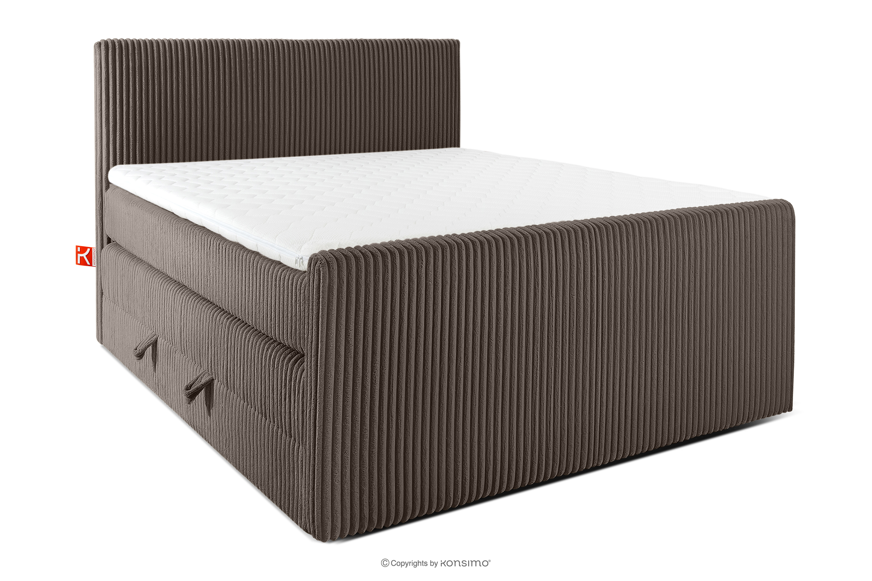 Boxspringbett Doppelzimmer mittelhart 140 cm Doppelmatratze + HR-Topper Cordstoff in Braun