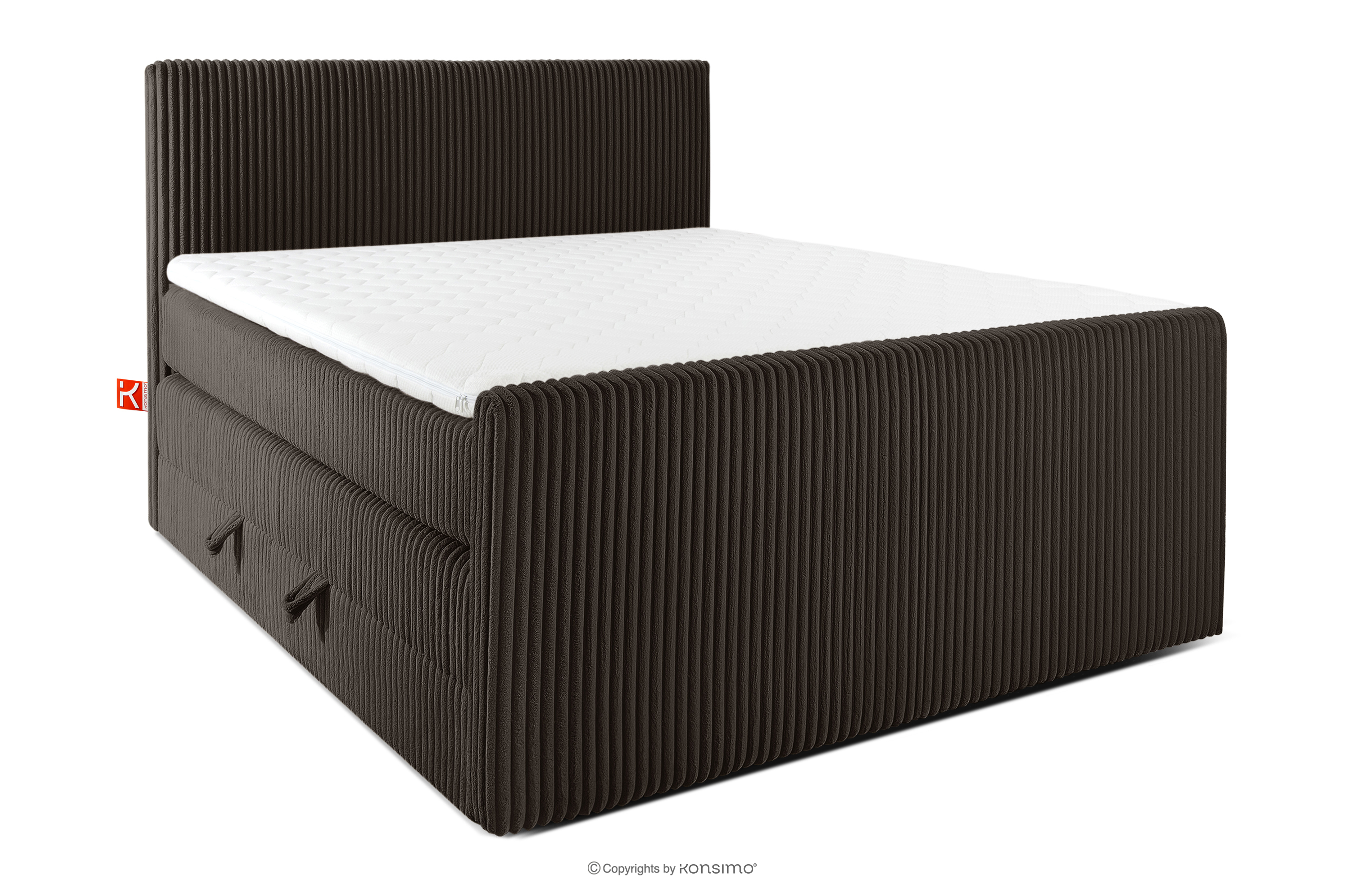 Boxspringbett Doppelzimmer mittelhart 140 cm Doppelmatratze + HR-Topper Cordstoff in Dunkelbraun