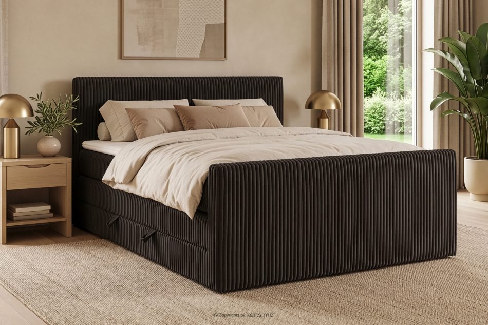 STRIX PRO+ Boxspringbett Doppelzimmer mittelhart 140 cm Doppelmatratze + HR-Topper Cordstoff in Dunkelbraun dunkelbraun - Foto 16