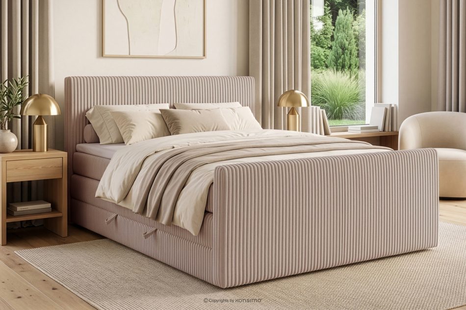 STRIX PRO+ Boxspringbett Doppelzimmer mittelhart 140 cm Doppelmatratze + HR-Topper Cordstoff in Taupe taupe - Foto 16