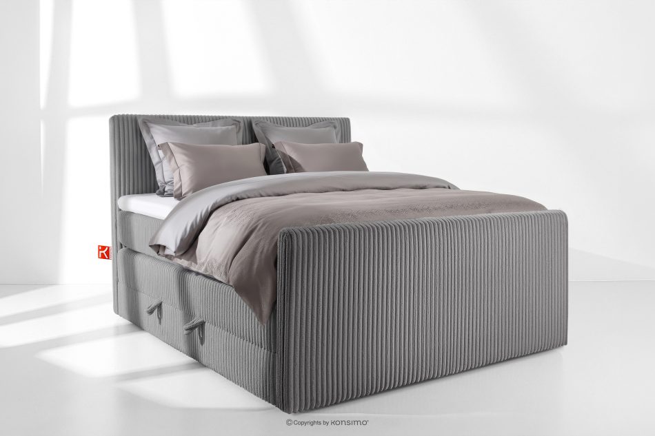 STRIX PRO+ Boxspringbett Doppelzimmer mittelhart 140 cm Doppelmatratze + Visco-Topper Cordstoff grau grau - Foto 1