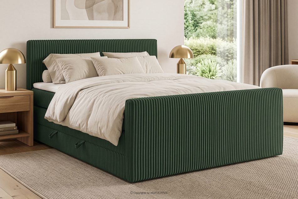STRIX PRO+ Boxspringbett Doppelzimmer mittelhart 140 cm Doppelmatratze + Visco-Topper Cordstoff in Dunkelgrün dunkelgrün - Foto 16