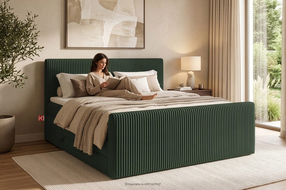 STRIX PRO+ Boxspringbett Doppelzimmer mittelhart 140 cm Doppelmatratze + Visco-Topper Cordstoff in Dunkelgrün dunkelgrün - Foto 17