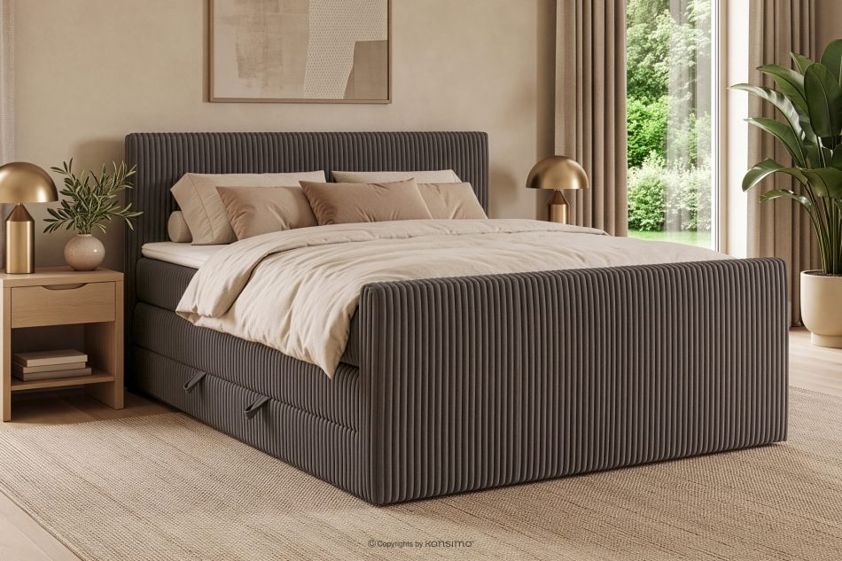 STRIX PRO+ Boxspringbett Doppelzimmer mittelhart 140 cm Doppelmatratze + Visco-Topper Cordstoff in Braun braun - Foto 16