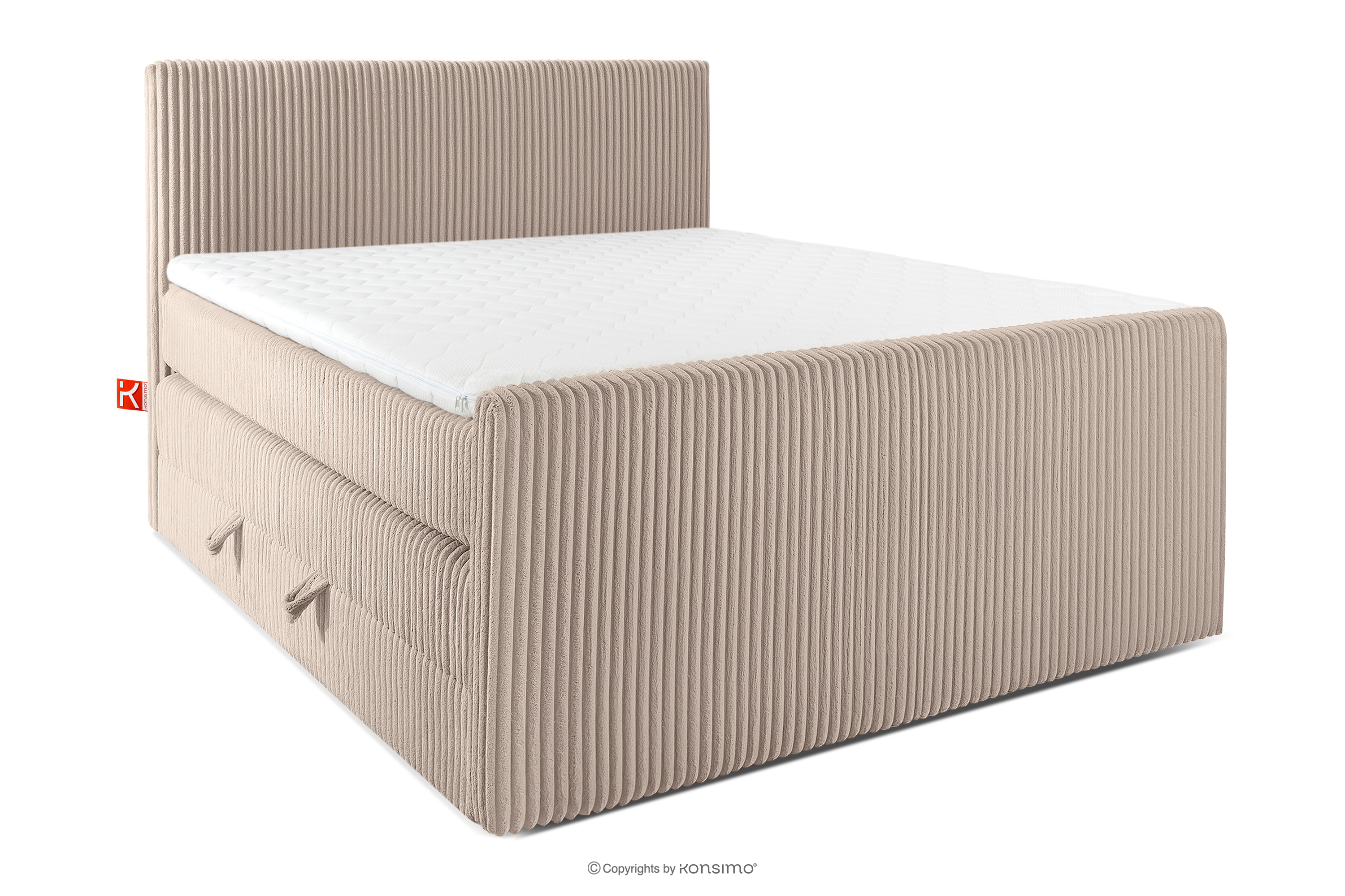 Boxspringbett Doppelzimmer mittelhart 140 cm Doppelmatratze + Visco-Topper Cordstoff in Taupe