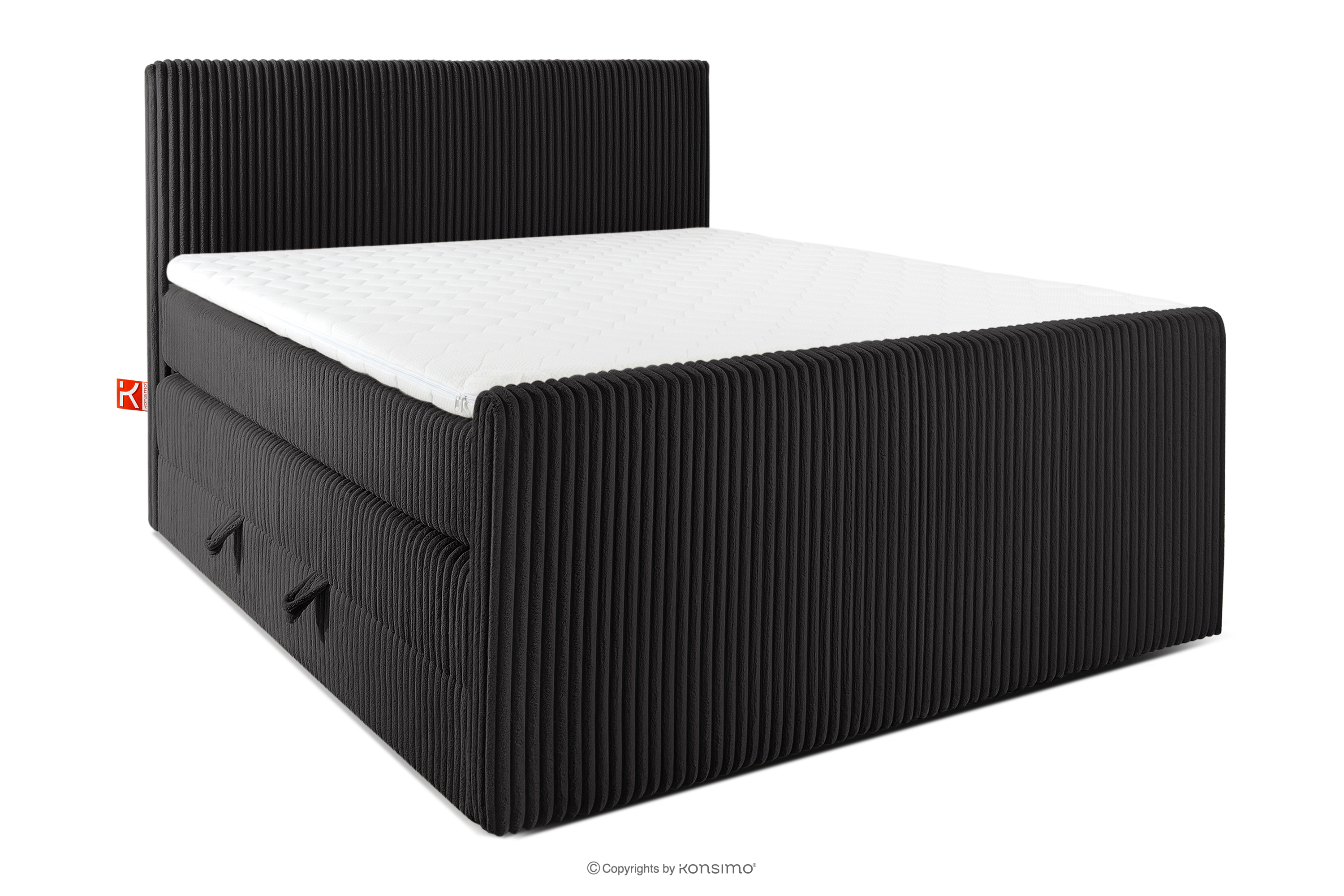 Boxspringbett Doppelzimmer hart 140 cm Doppelmatratze + HR-Topper Cordstoff schwarz