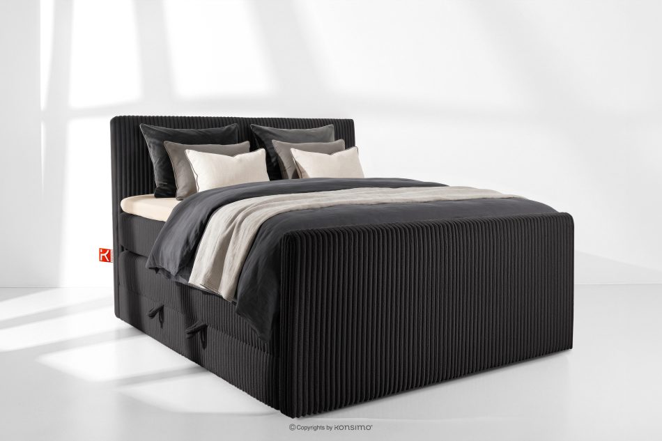 STRIX PRO+ Boxspringbett Doppelzimmer hart 140 cm Doppelmatratze + HR-Topper Cordstoff schwarz schwarz - Foto 1