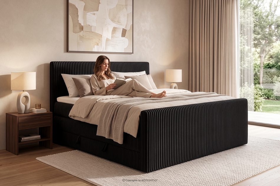 STRIX PRO+ Boxspringbett Doppelzimmer hart 140 cm Doppelmatratze + HR-Topper Cordstoff schwarz schwarz - Foto 17
