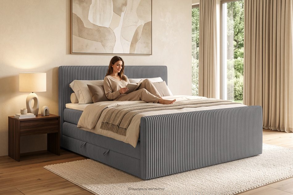 STRIX PRO+ Boxspringbett Doppelzimmer hart 140 cm Doppelmatratze + HR-Topper Cordstoff grau grau - Foto 17