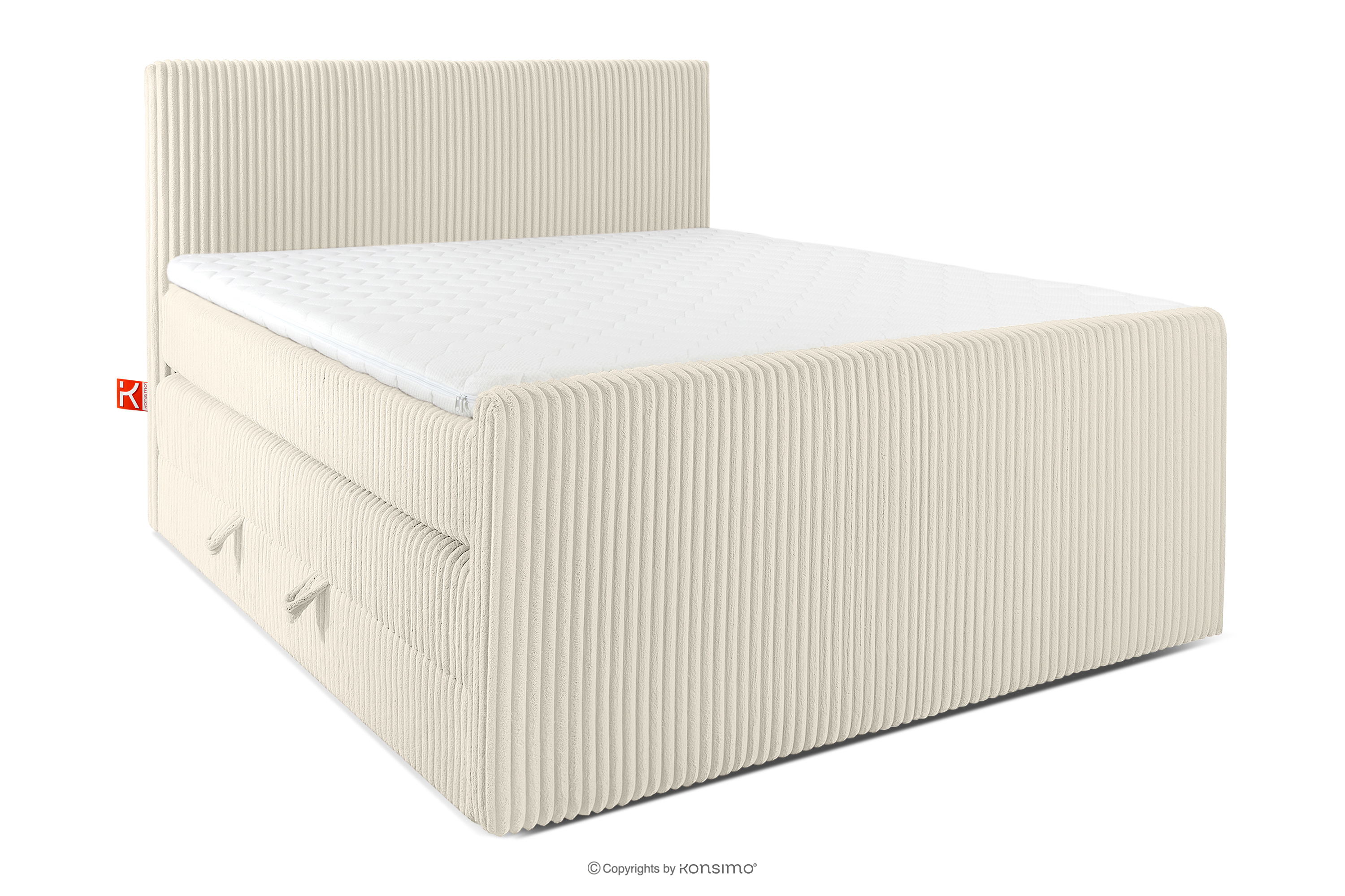 Boxspringbett Doppelzimmer hart 140 cm Doppelmatratze + HR-Topper Cordstoff weiß/ecru