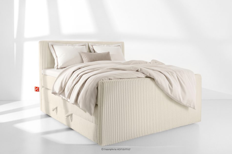 STRIX PRO+ Boxspringbett Doppelzimmer hart 140 cm Doppelmatratze + HR-Topper Cordstoff weiß/ecru weiß/ecru - Foto 1