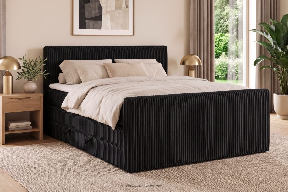 STRIX PRO+ Boxspringbett Doppelzimmer hart 140 cm Doppelmatratze + Visco-Topper Cordstoff schwarz schwarz - Foto 16