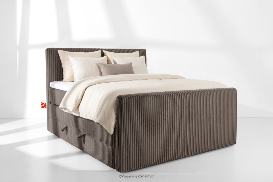 STRIX PRO+ Boxspringbett Doppelzimmer hart 140 cm Doppelmatratze + Visco-Topper Cordstoff braun braun - Foto 1