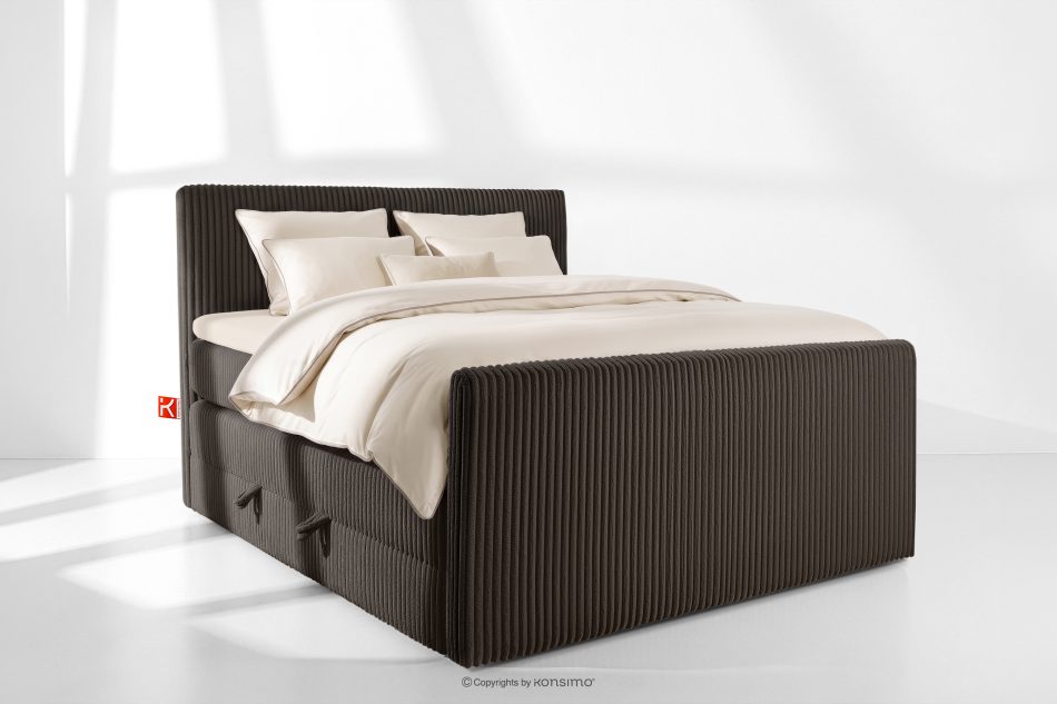 STRIX PRO+ Boxspringbett Doppelzimmer hart 140 cm Doppelmatratze + Visco-Topper Cordstoff dunkelbraun dunkelbraun - Foto 1