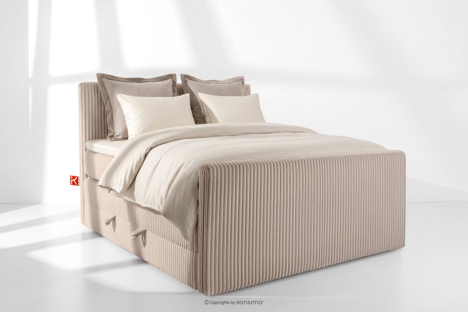 STRIX PRO+ Boxspringbett Doppelzimmer hart 140 cm Doppelmatratze + Visco-Topper aus Cordstoff taupe taupe - Foto 1