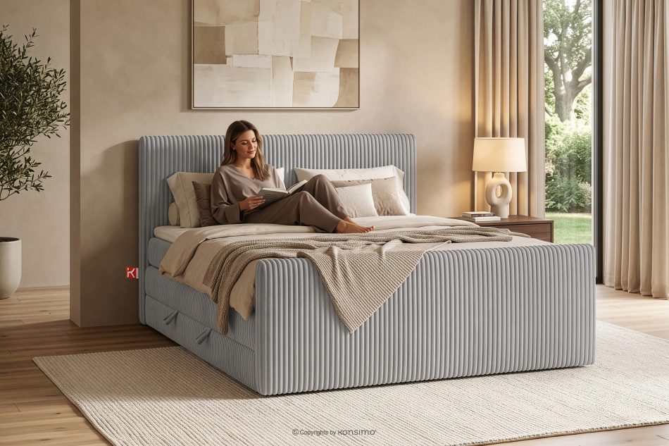 STRIX PRO+ Boxspringbett Doppelzimmer mittelhart 160 cm Doppelmatratze + HR-Topper Cordstoff in Hellgrau hellgrau - Foto 17