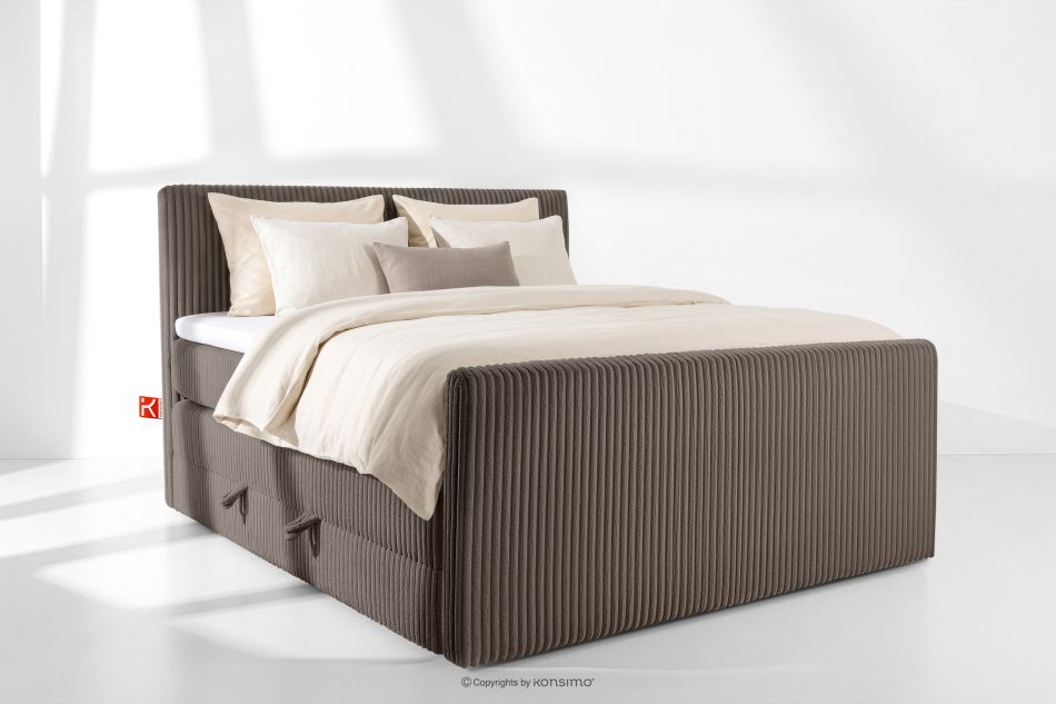 STRIX PRO+ Boxspringbett Doppelzimmer mittelhart 160 cm Doppelmatratze + HR-Topper Cordstoff in Braun braun - Foto 1