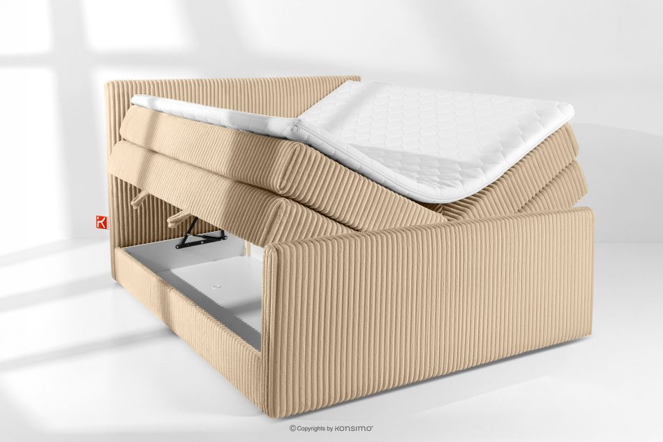 STRIX PRO+ Boxspringbett Doppelzimmer mittelhart 160 cm Doppelmatratze + Visco-Topper Cordstoff sandfarben sandfarben - Foto 7