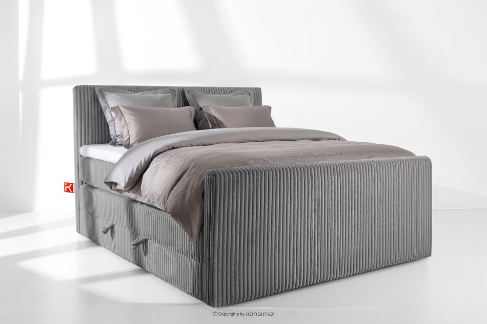STRIX PRO+ Boxspringbett Doppelzimmer hart 160 cm Doppelmatratze + HR-Topper Cordstoff grau grau - Foto 1