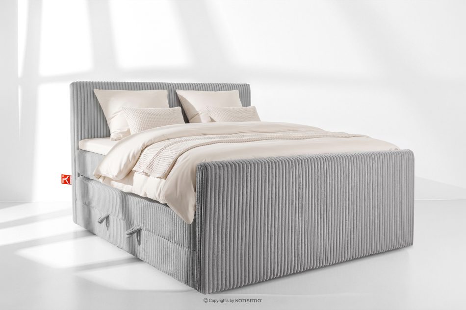 STRIX PRO+ Boxspringbett Doppelzimmer hart 160 cm Doppelmatratze + HR-Topper Cordstoff hellgrau hellgrau - Foto 1