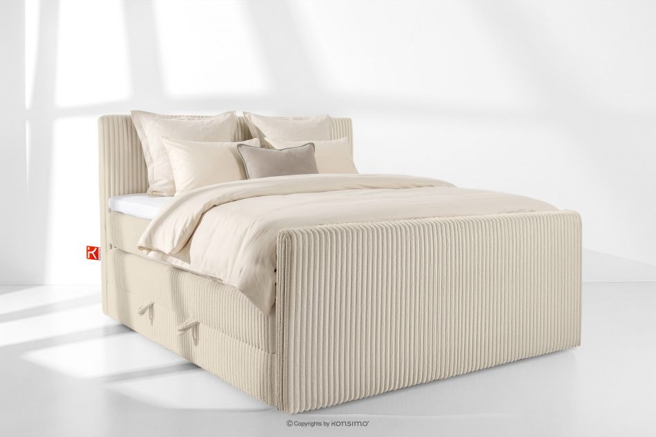 STRIX PRO+ Boxspringbett Doppelzimmer hart 160 cm Doppelmatratze + HR-Topper Cordstoff beige beige - Foto 1