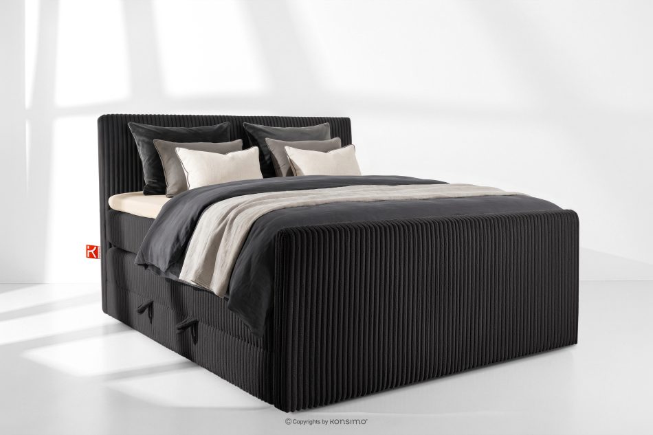 STRIX PRO+ Boxspringbett Doppelzimmer hart 160 cm Doppelmatratze + Visco-Topper Cordstoff schwarz schwarz - Foto 1