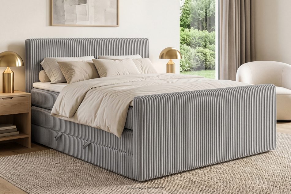 STRIX PRO+ Boxspringbett Doppelzimmer hart 160 cm Doppelmatratze + Visco-Topper Cordstoff hellgrau hellgrau - Foto 16