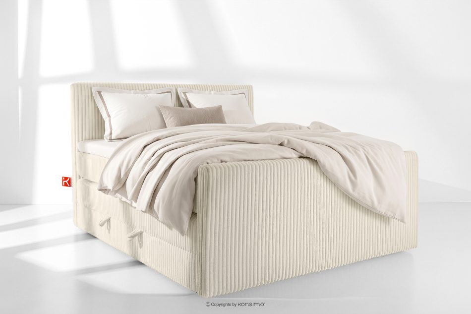 STRIX PRO+ Boxspringbett Doppelzimmer hart 160 cm Doppelmatratze + Visco-Topper Cordstoff weiß/ecru weiß/ecru - Foto 1