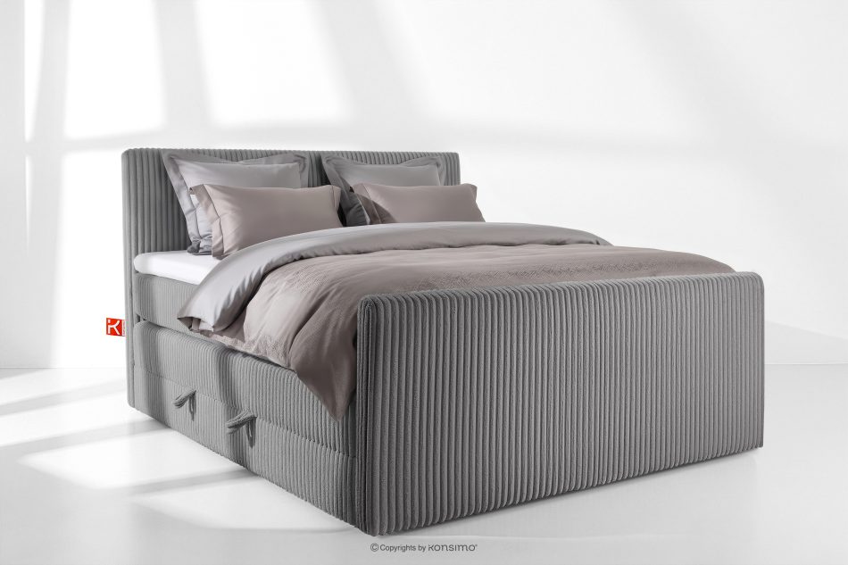STRIX PRO+ Boxspringbett Doppelzimmer mittelhart 180 cm Doppelmatratze + HR-Topper Cordstoff in Grau grau - Foto 1