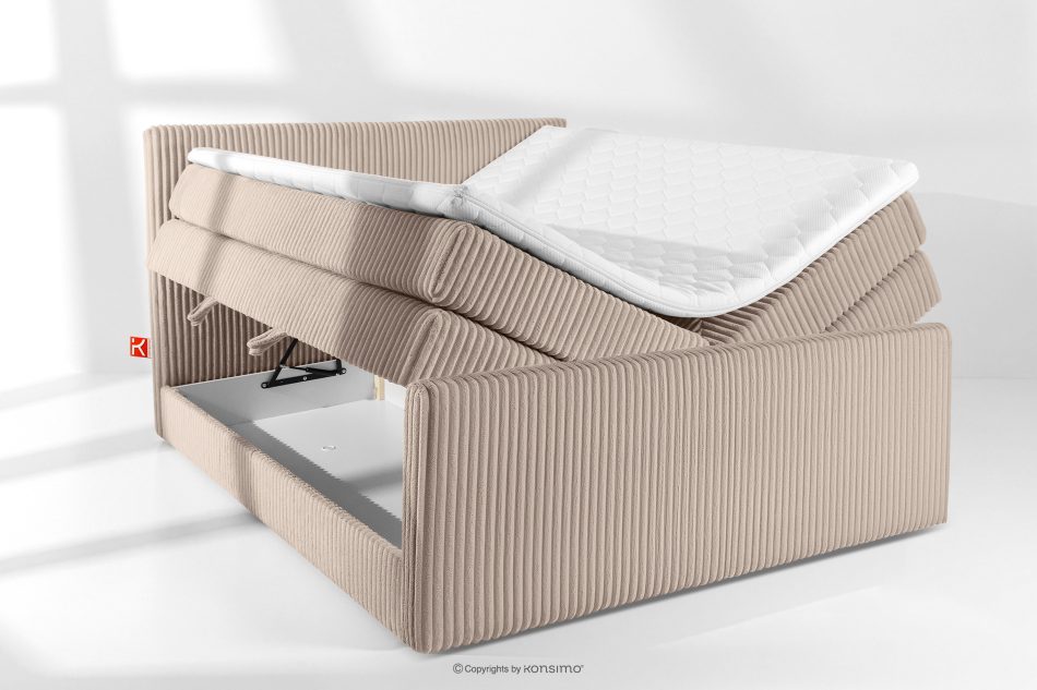 STRIX PRO+ Boxspringbett Doppelzimmer mittelhart 180 cm Doppelmatratze + HR-Topper Cordstoff in Taupe taupe - Foto 7